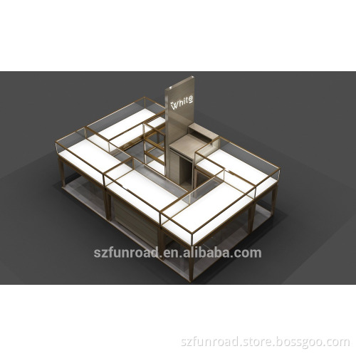 Satin brass jewelry glass showcase
